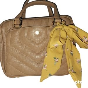 Steve Madden Sachtel & Crossbody Bag Really Cute Scarf Bow Tan Vegan Leather